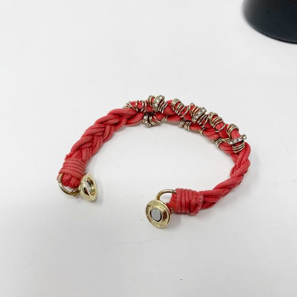 Boutique Set of 2 Braided Embellished Bracelets Teal Red Gold Tone Rhinestones - Picture 10 of 11